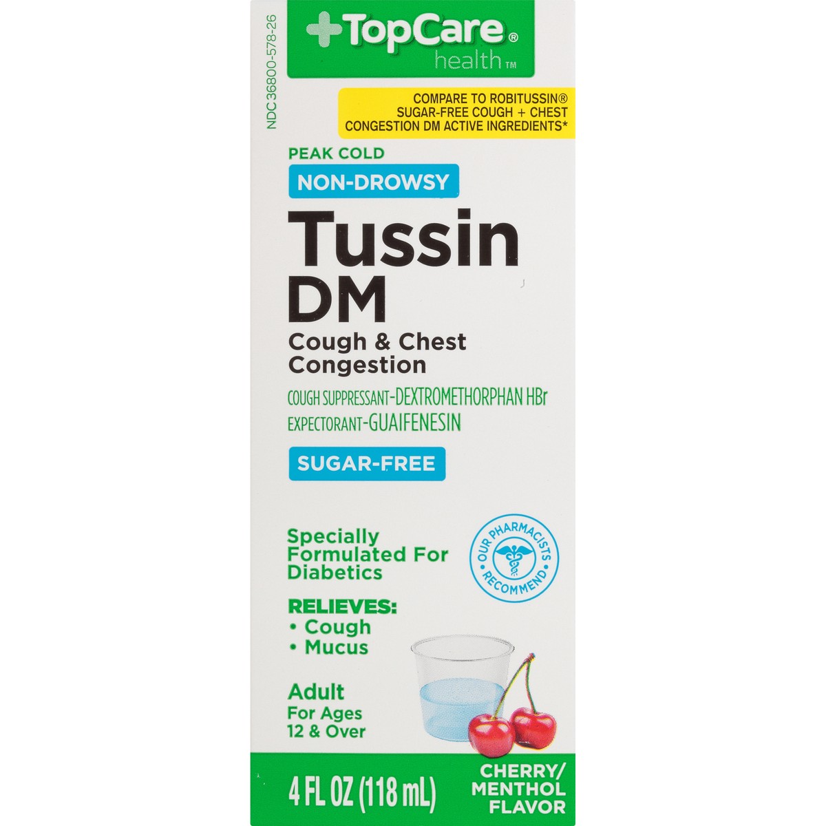 slide 6 of 9, TopCare Sugar Free Tussin DM Cough & Chest Congestion For Adults, 4 fl oz