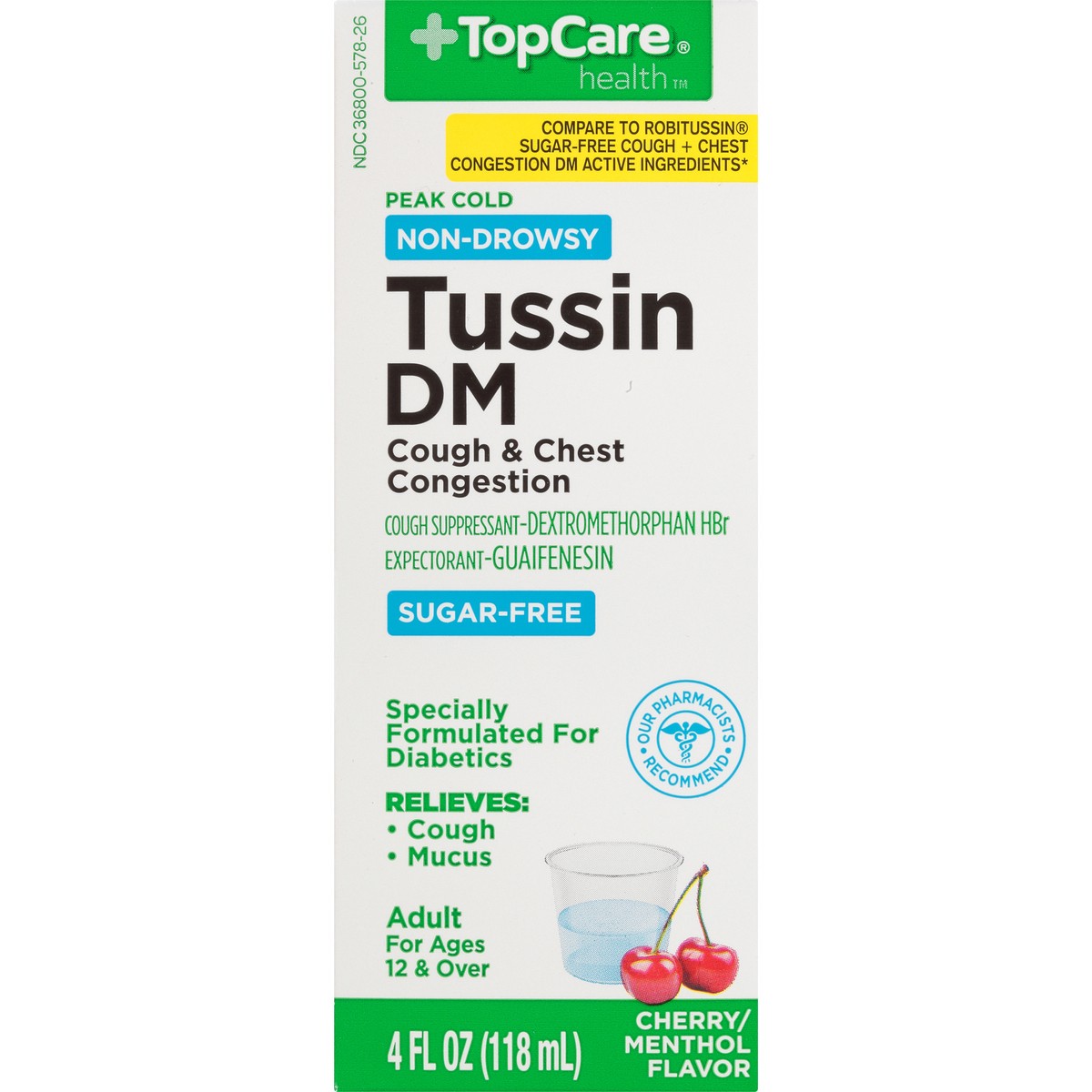 slide 8 of 9, TopCare Sugar Free Tussin DM Cough & Chest Congestion For Adults, 4 fl oz