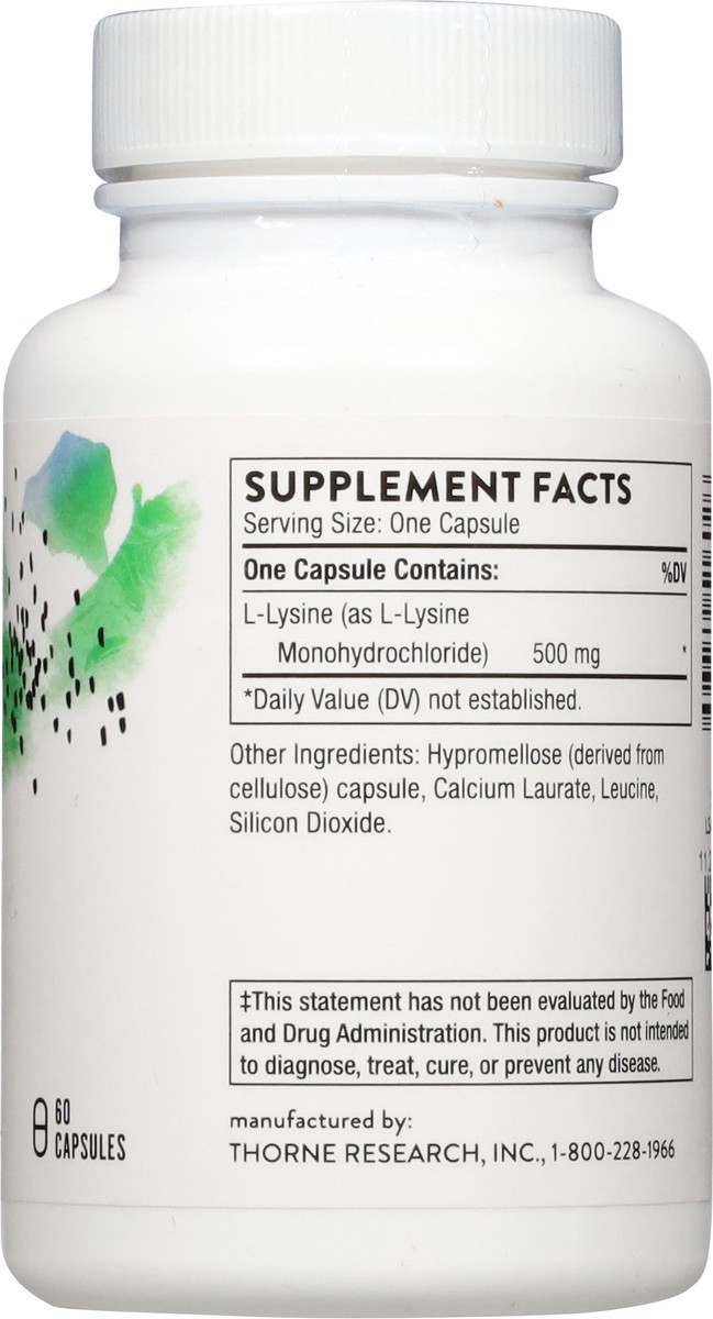 slide 12 of 13, Thorne 500 mg Lysine 60 Capsules, 60 ct