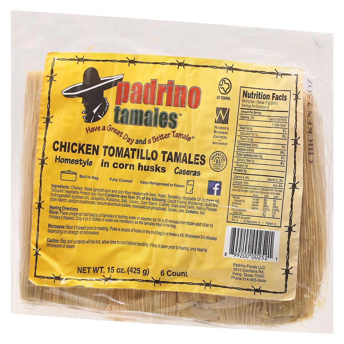 slide 2 of 12, Padrino Homestyle Chicken Tomatillo Tamales 6 ea, 6 ct