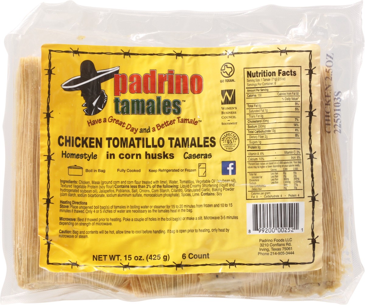 slide 7 of 12, Padrino Homestyle Chicken Tomatillo Tamales 6 ea, 6 ct