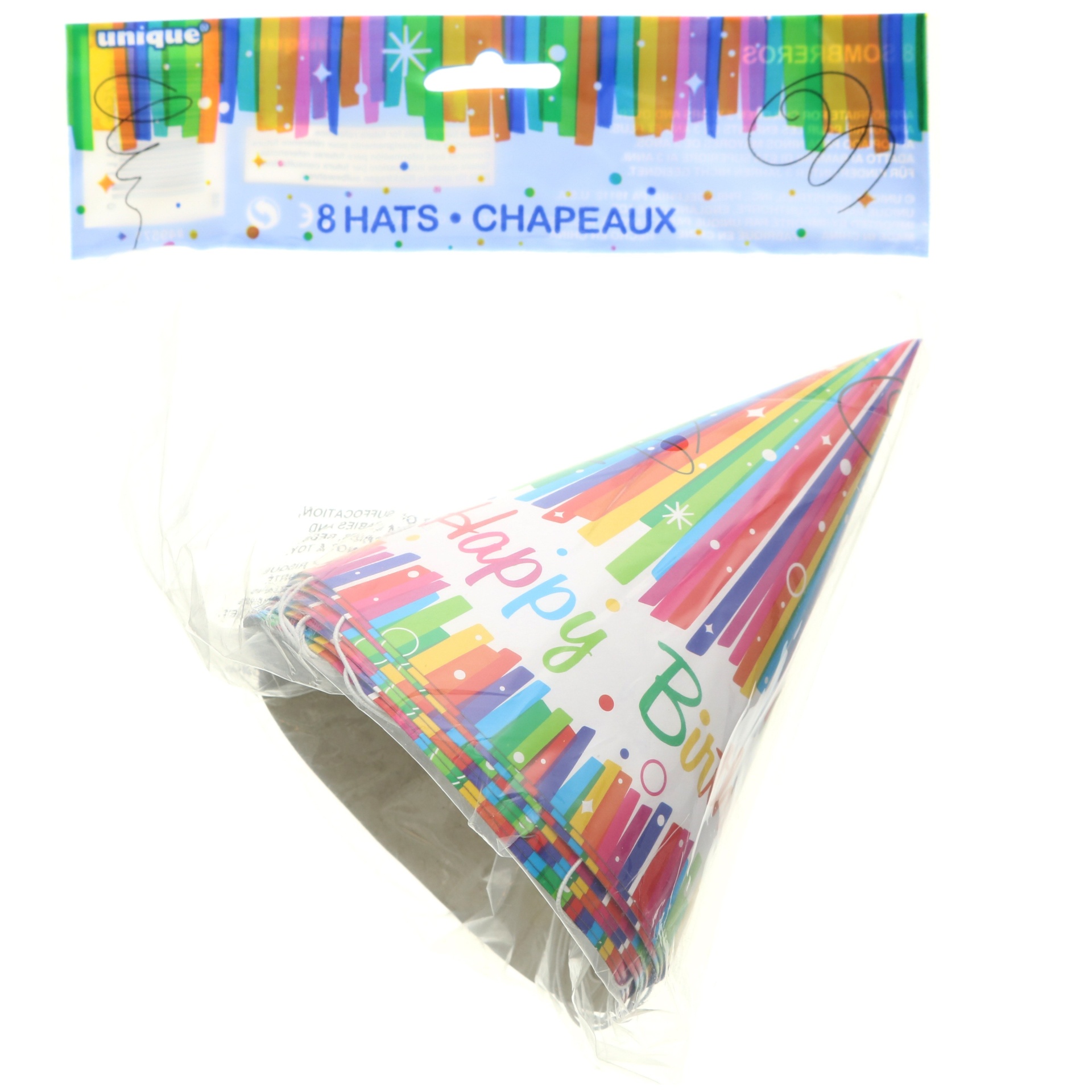 slide 1 of 1, Unique Rainbow Ribbon Birthday Party Hat, 8 ct