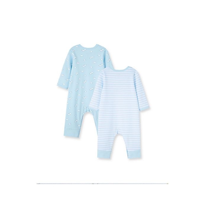 slide 2 of 4, Little Me Newborn Striped Bear Organic Cotton Coveralls - Blue, 2 ct