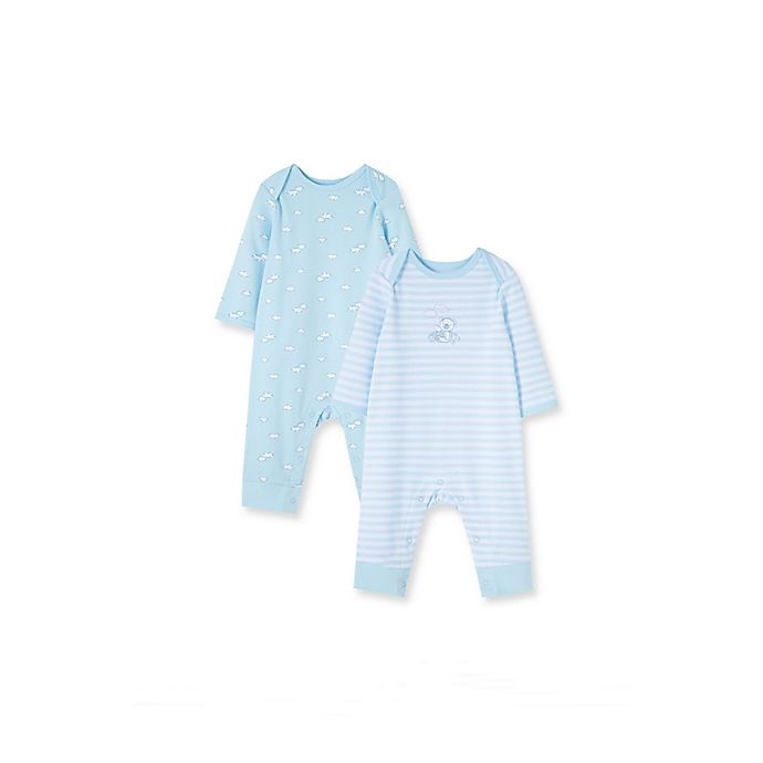 slide 1 of 4, Little Me Newborn Striped Bear Organic Cotton Coveralls - Blue, 2 ct