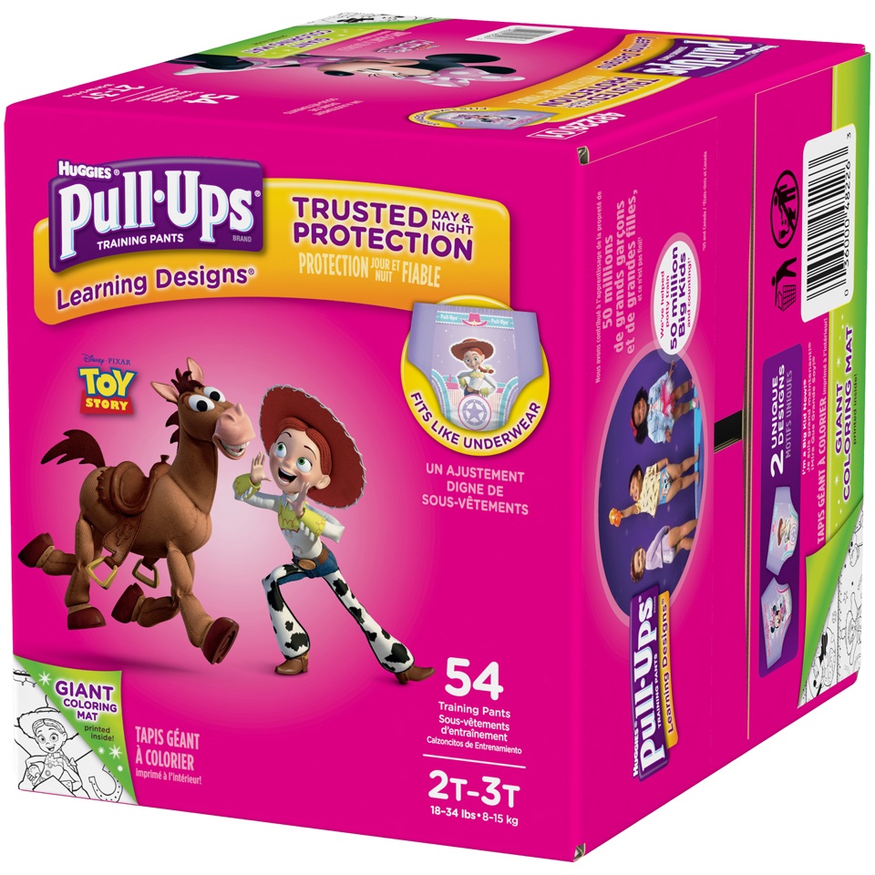 slide 2 of 3, Huggies Pull-Ups Learning Designs Day Or Night Protection Training Pants For Girls 2T-3T (18-34 Lb), 54 ct