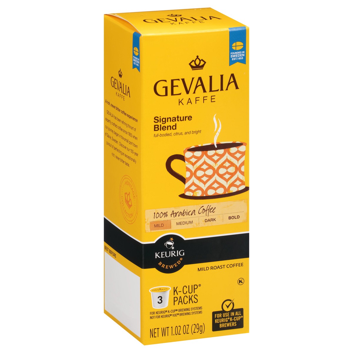 slide 9 of 13, Gevalia Signature Blend Mild Light Roast K-Cup Coffee Packs for Keurig Brewers, 3 ct Box, 3 ct