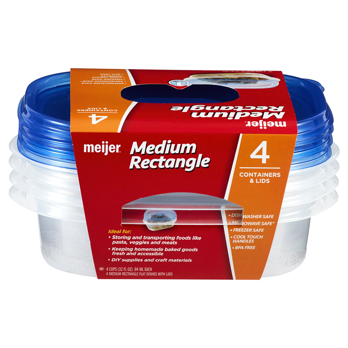 slide 2 of 2, Meijer Storage Container, Rectangle, 4 ct, 32 oz