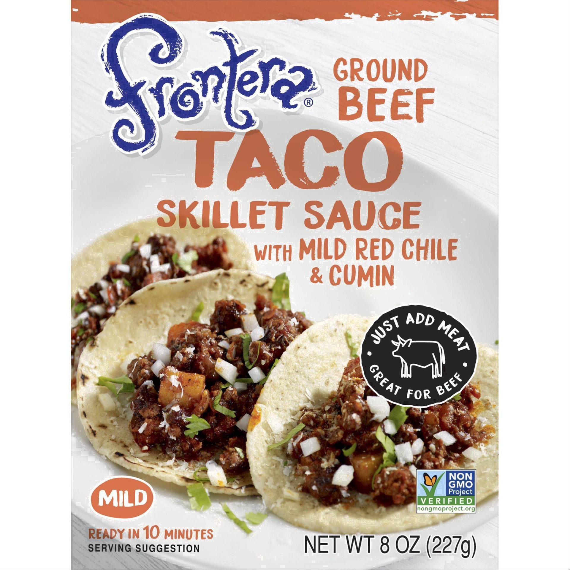 slide 7 of 28, Frontera Mild Ground Beef Taco Skillet Sauce with Mild Red Chile + Cumin 8 oz, 8 oz