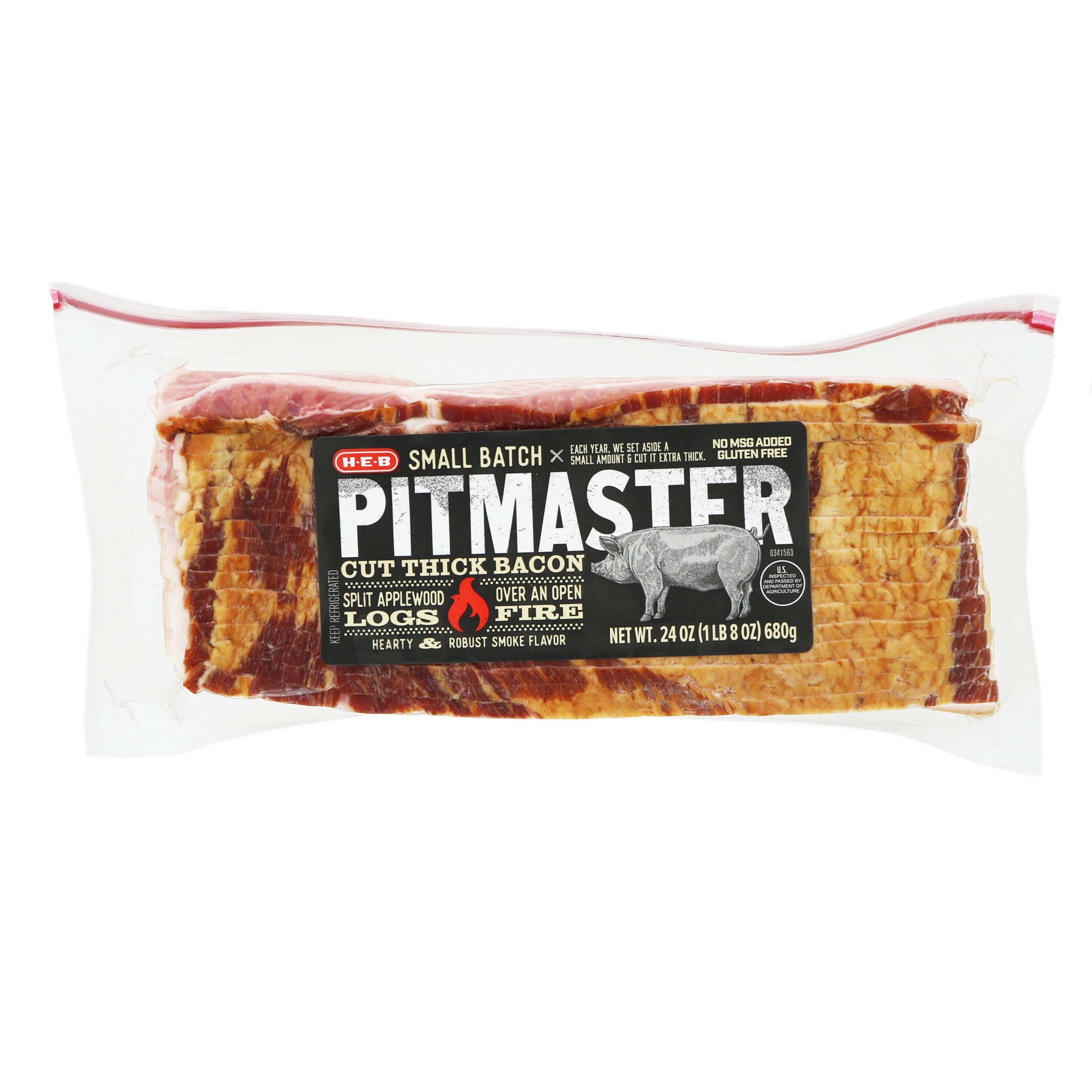 slide 1 of 1, H-E-B Pitmaster Bacon Thick Cut, 24 oz