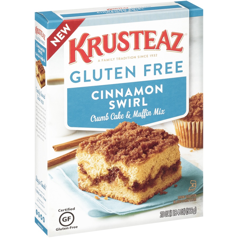 slide 3 of 8, Krusteaz Gluten Free Cinnamon Swirl Crumb Cake & Muffin Mix, 20 oz