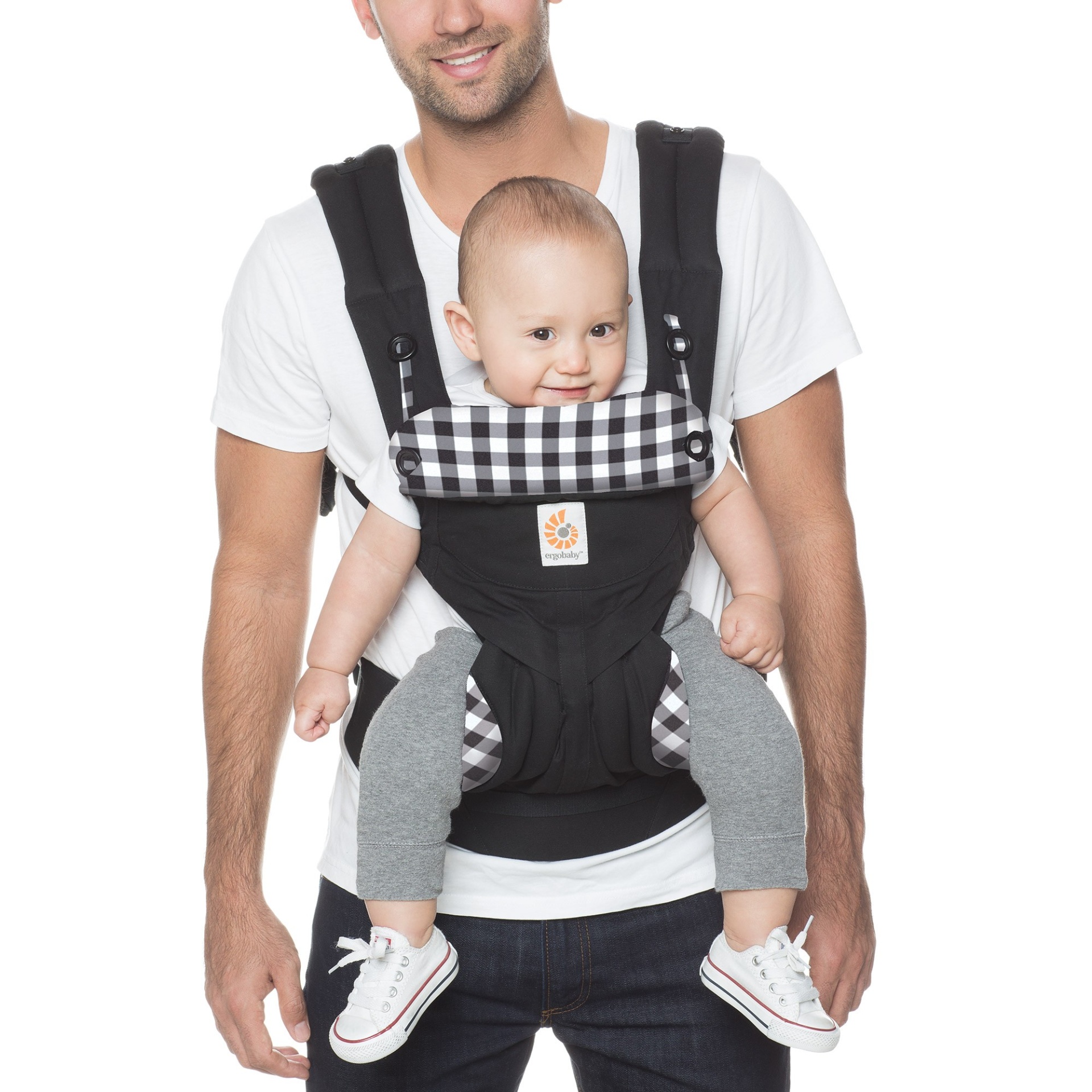 slide 1 of 5, Ergobaby Gingham Noir 360 All Carry Positions Ergonomic Baby Carrier, 1 ct