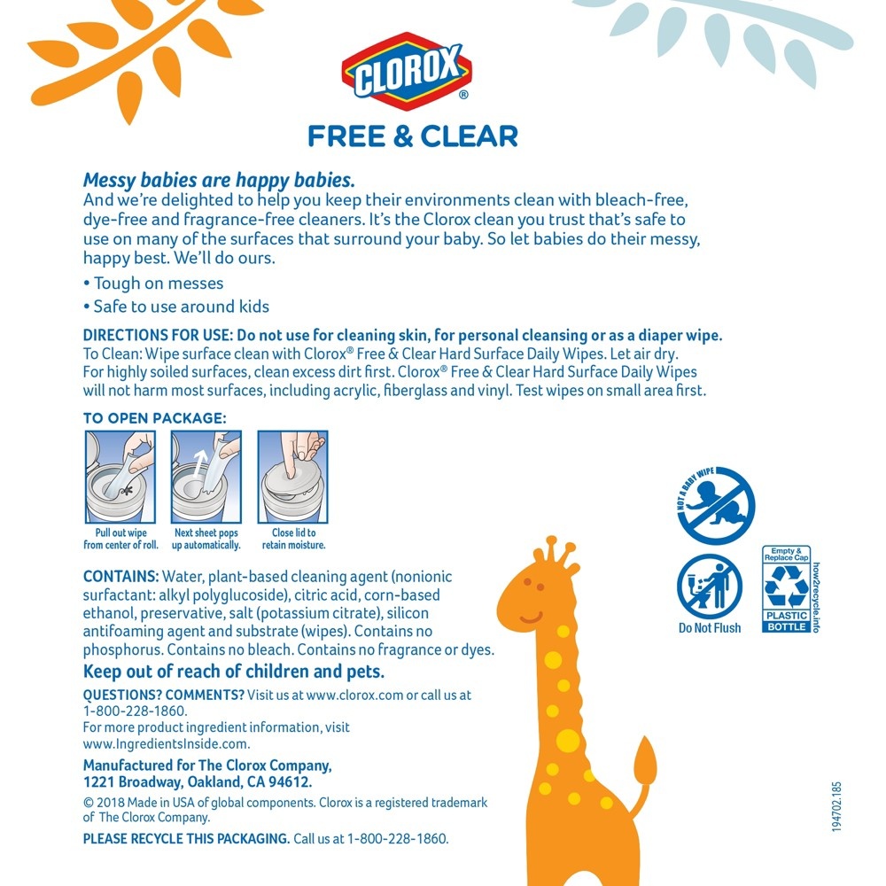 slide 3 of 5, Clorox Free & Clear Bleach Free Hard Surface Daily Wipes, 75 ct