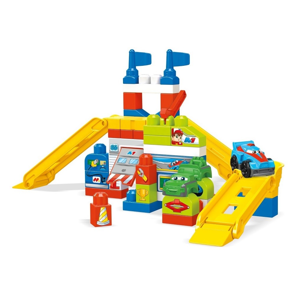 slide 7 of 7, Mega Bloks Race Car Garage Building Set, 60 ct