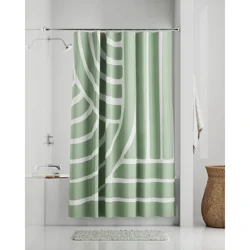 Havenstay Graphic Lines Fabric Shower Curtain, 70 in x 72 in, Green