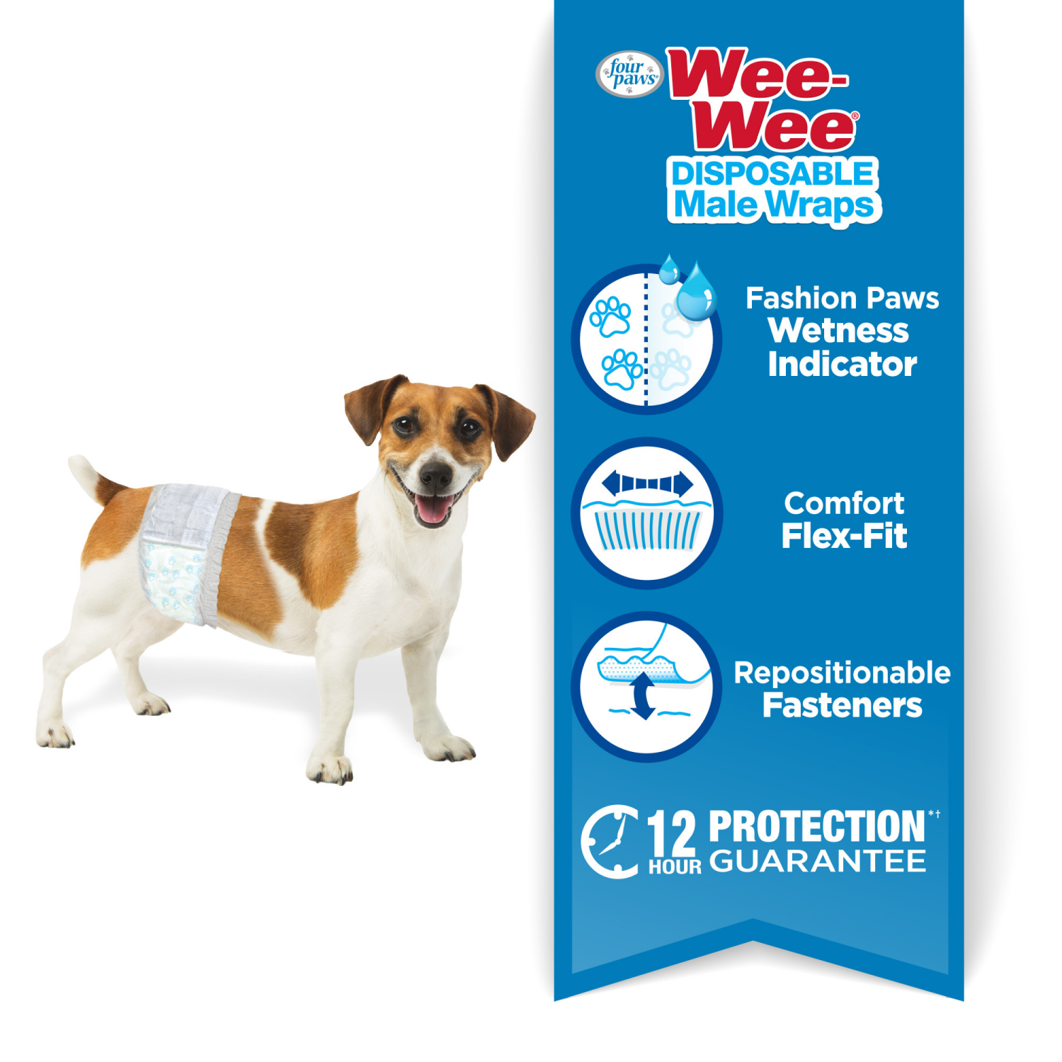 slide 2 of 4, Four Paws Wee-Wee Disposable Male Dog Wraps Male Wraps, 12 ct