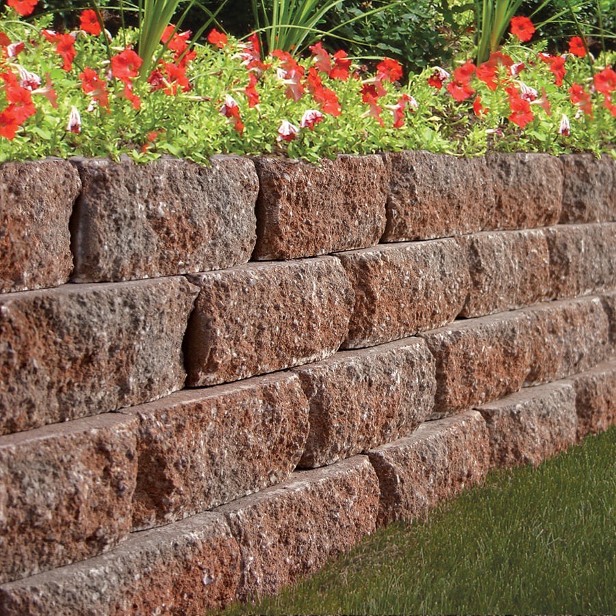 slide 2 of 5, 4-in H x 12-in L x 7-in D Red/Charcoal Concrete Retaining wall block, 1 ct
