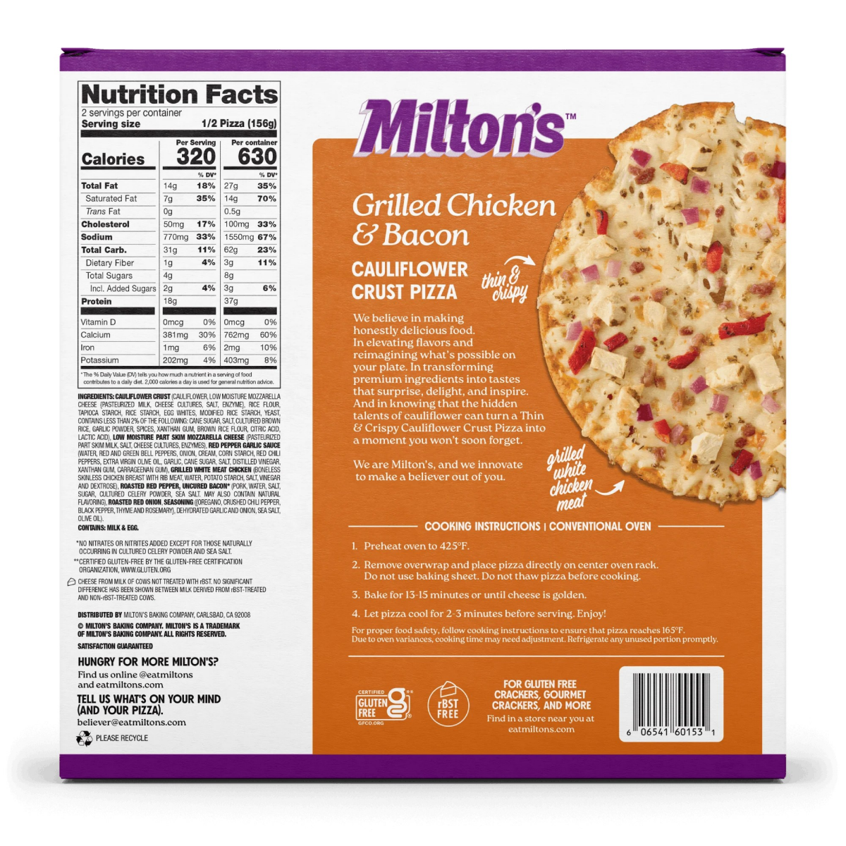 slide 4 of 9, Milton's Cauliflower Crust Pizza - Grilled Chicken & Bacon, 11oz, 11 oz