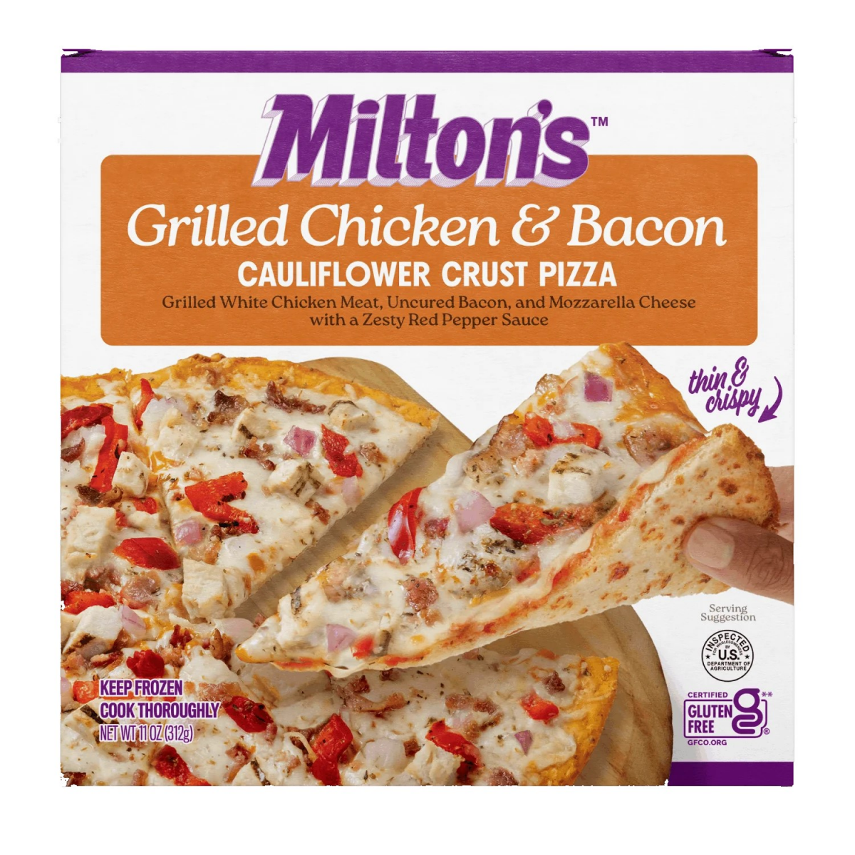 slide 1 of 9, Milton's Cauliflower Crust Pizza - Grilled Chicken & Bacon, 11oz, 11 oz