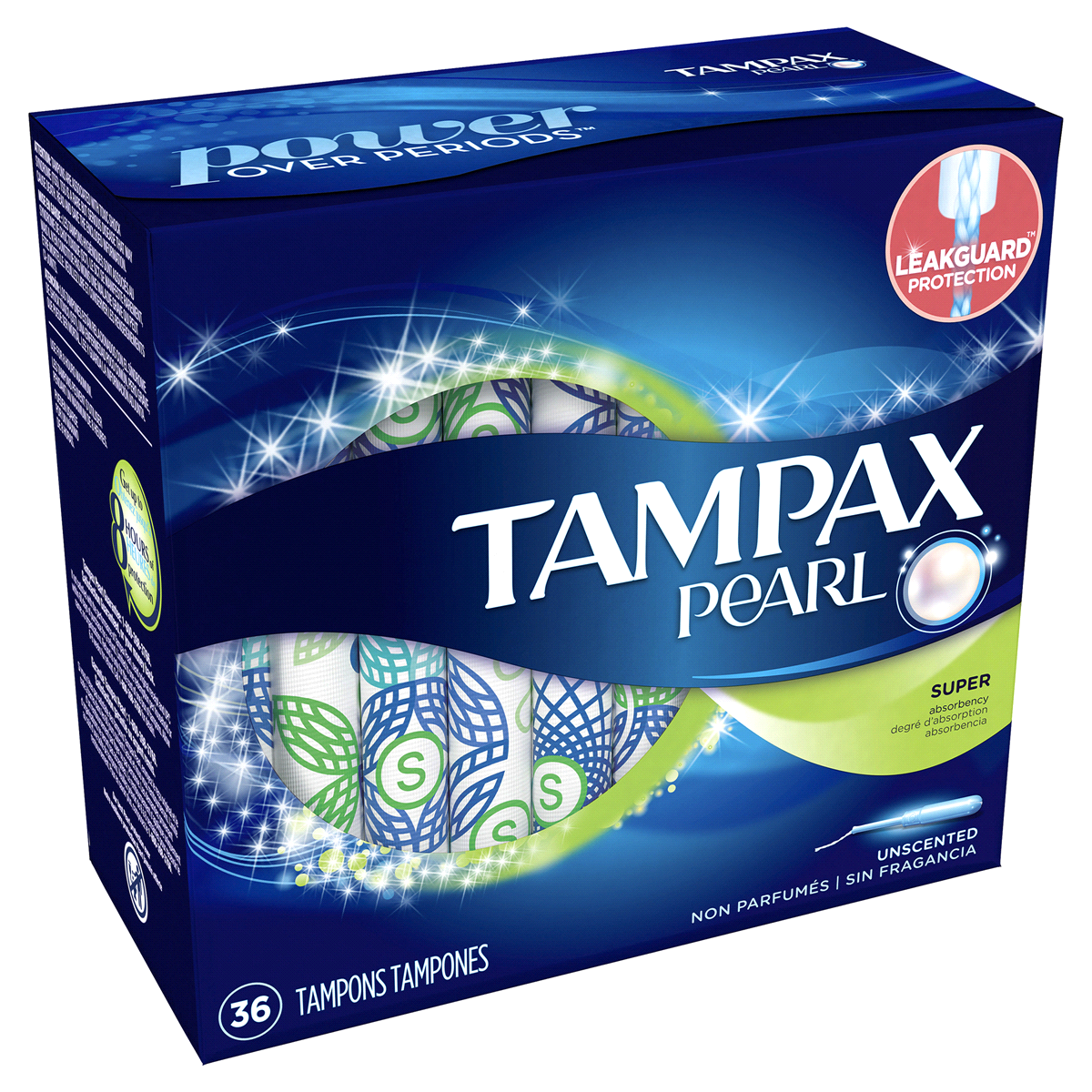 slide 3 of 8, Tampax Pearl Tampons Super Absorbency with LeakGuard Braid - Unscented - 36ct, 36 ct