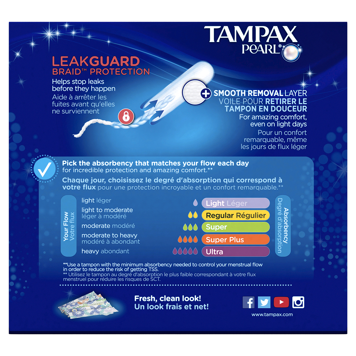 slide 4 of 8, Tampax Pearl Tampons Super Absorbency with BPA-Free Plastic Applicator and LeakGuard Braid, Unscented, 36 Count, 36 ct