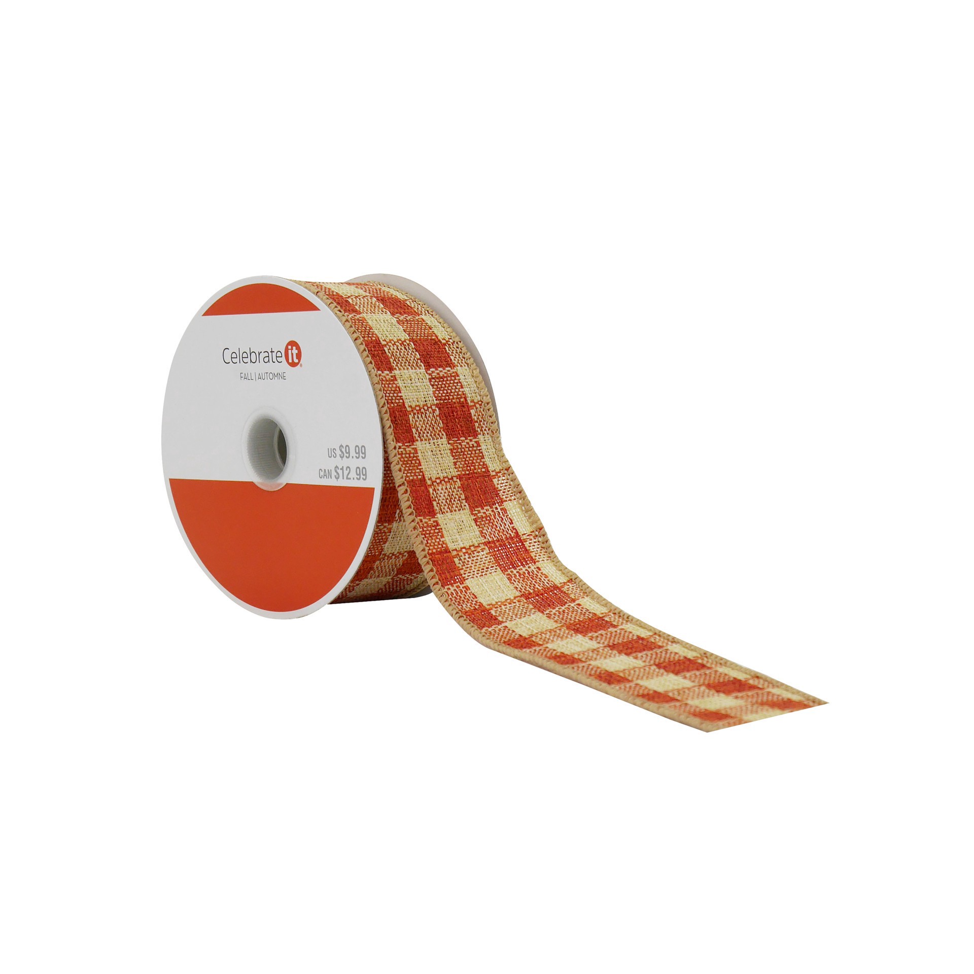 slide 2 of 3, 1.5" X 10yd. Orange Plaid Faux Linen Wired Ribbon By Celebrate It, 1.5 in x 10 yd