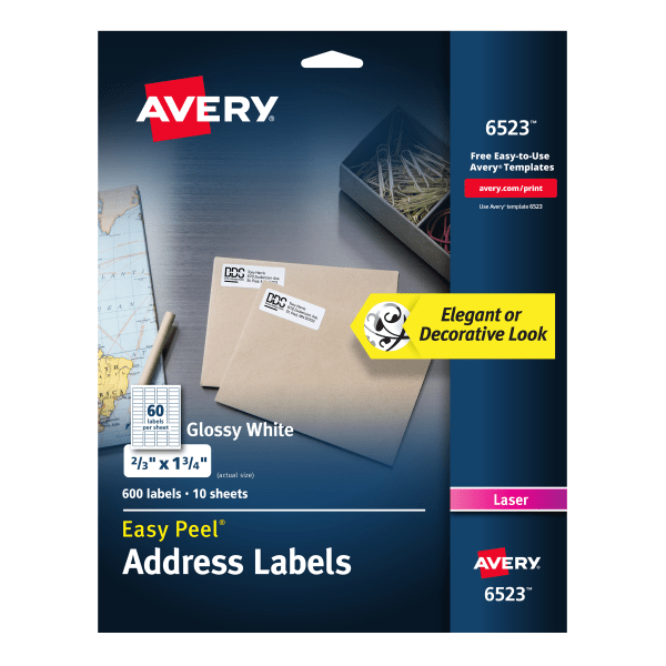 slide 1 of 4, Avery Glossy Permanent Labels, 11/16" X 1-3/4", White, Pack Of 600 Labels, 600 ct