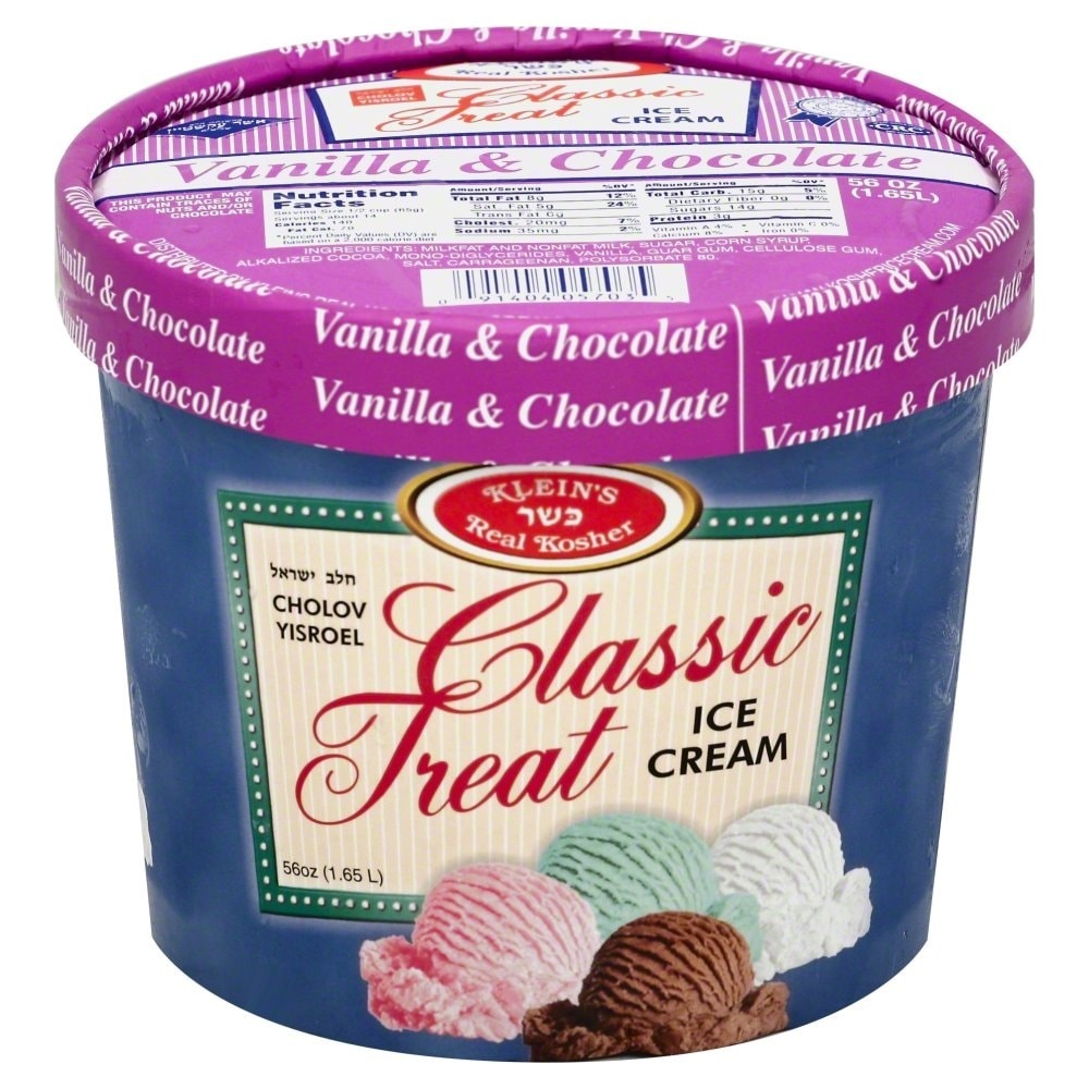 slide 1 of 1, Klein's Real Kosher Kleins Real Kosher Vanilla And Chocolate Classic Treat Ice Cream, 56 oz