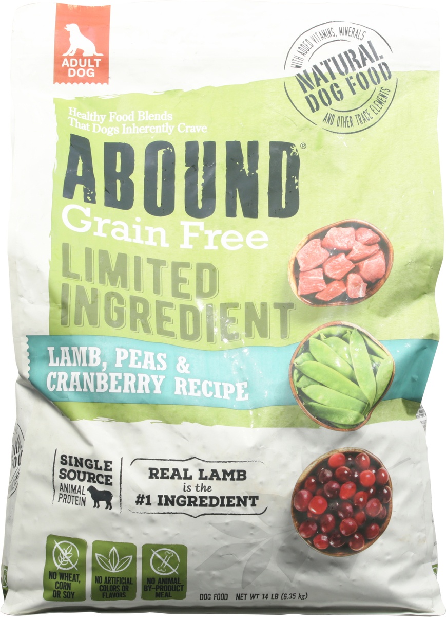 slide 8 of 10, Abound Grain Free Limited Ingredient Lamb Peas Cranberry Recipe Adult Dog Food, 14 lb