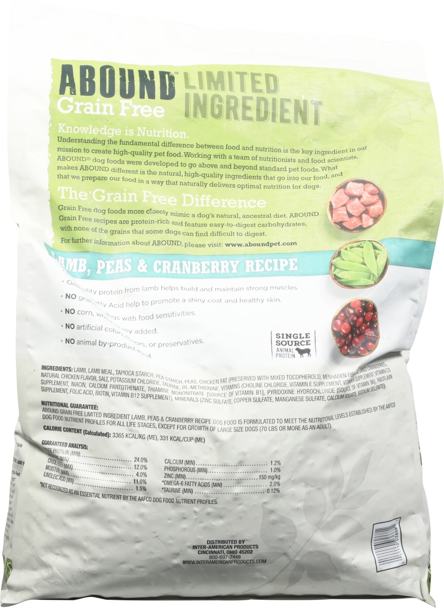slide 9 of 10, Abound Grain Free Limited Ingredient Lamb Peas Cranberry Recipe Adult Dog Food, 14 lb