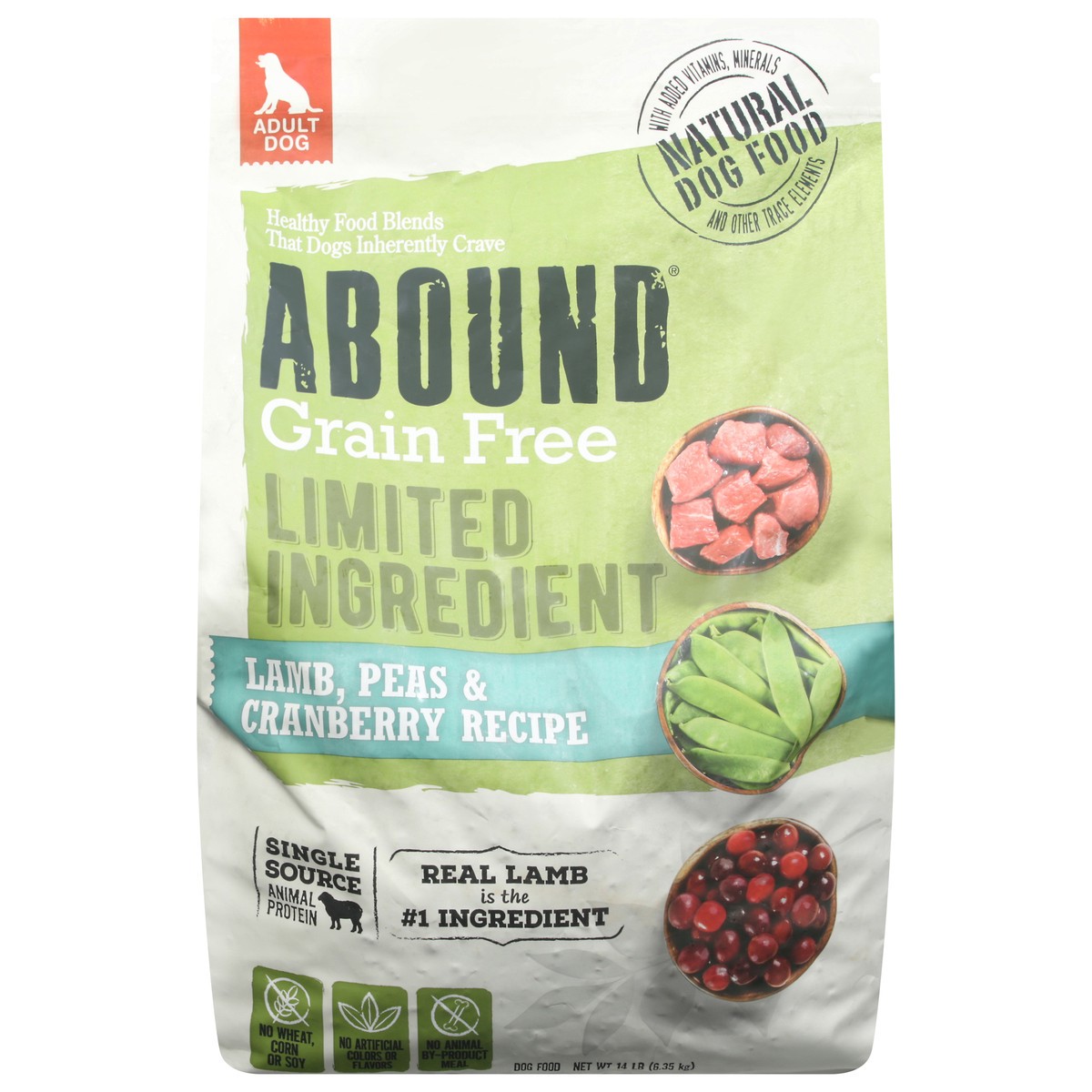 slide 1 of 9, Abound Grain Free Limited Ingredients Lamb, Peas & Cranberry Recipe Dog Food 14 lb, 14 lb