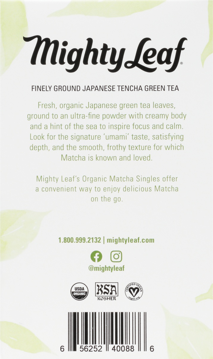 slide 9 of 10, Mighty Leaf Organic Finely-ground Japanese Green Tea Matcha Singles, 12 oz