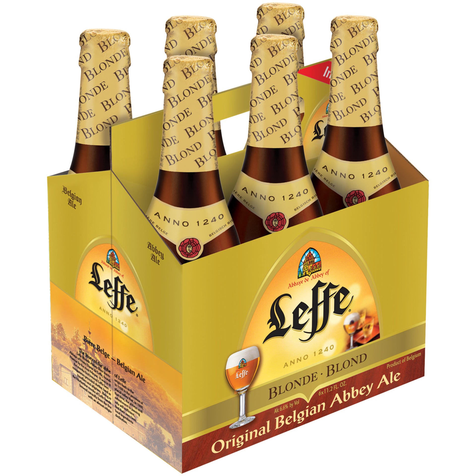 slide 1 of 3, Leffe Blonde Trappist/Abbey Ale, 6 Pack 11.2 fl. oz. Bottles, 6.6% ABV, 6 ct