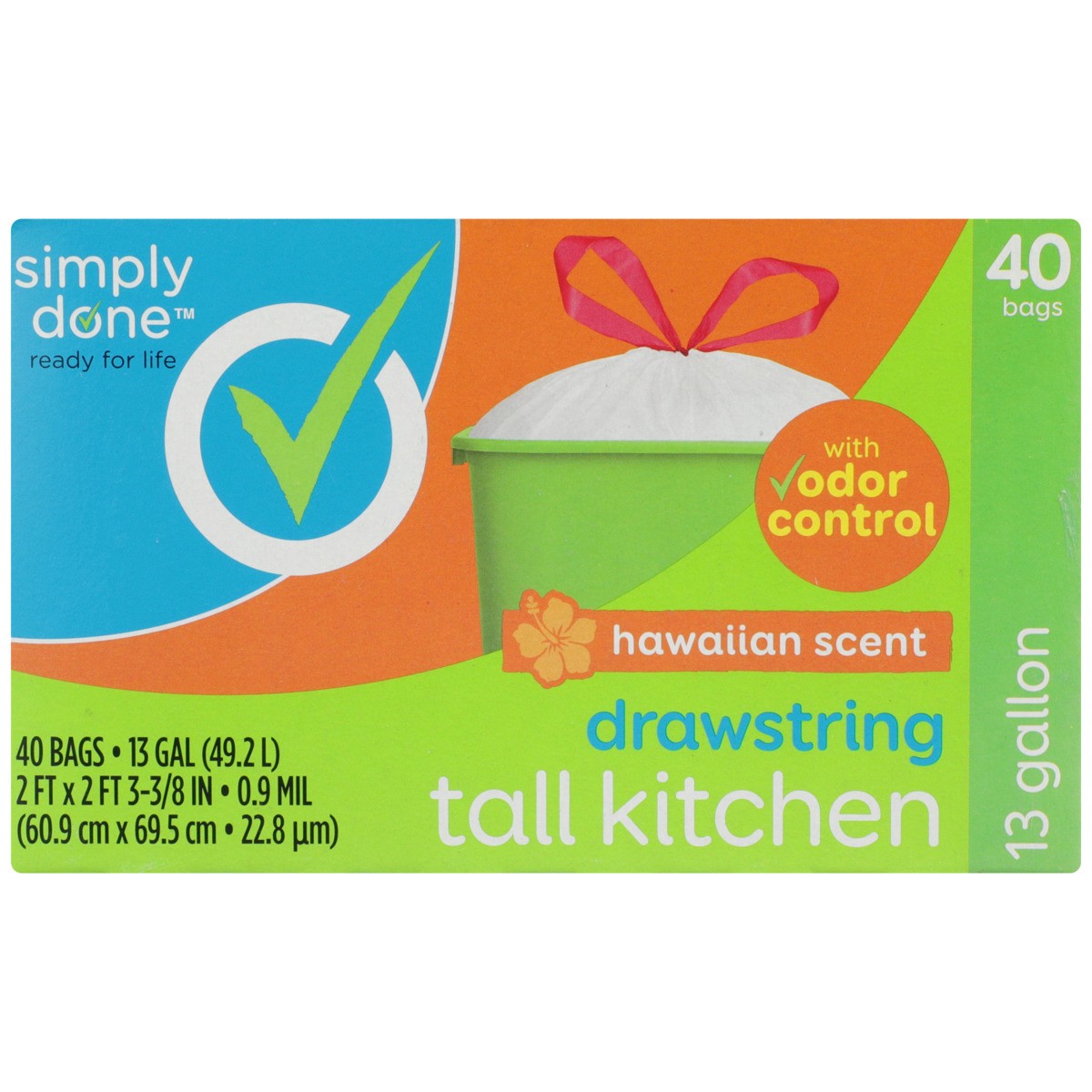 slide 7 of 8, Simply Done Drawstring Tall Kitchen Bags With Odor Control, Hawaiian, 13 gal