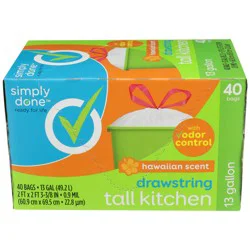 Simply Done Hawaiian Scent Tall Kitchen Drawstring Bags 13 gal 40 count