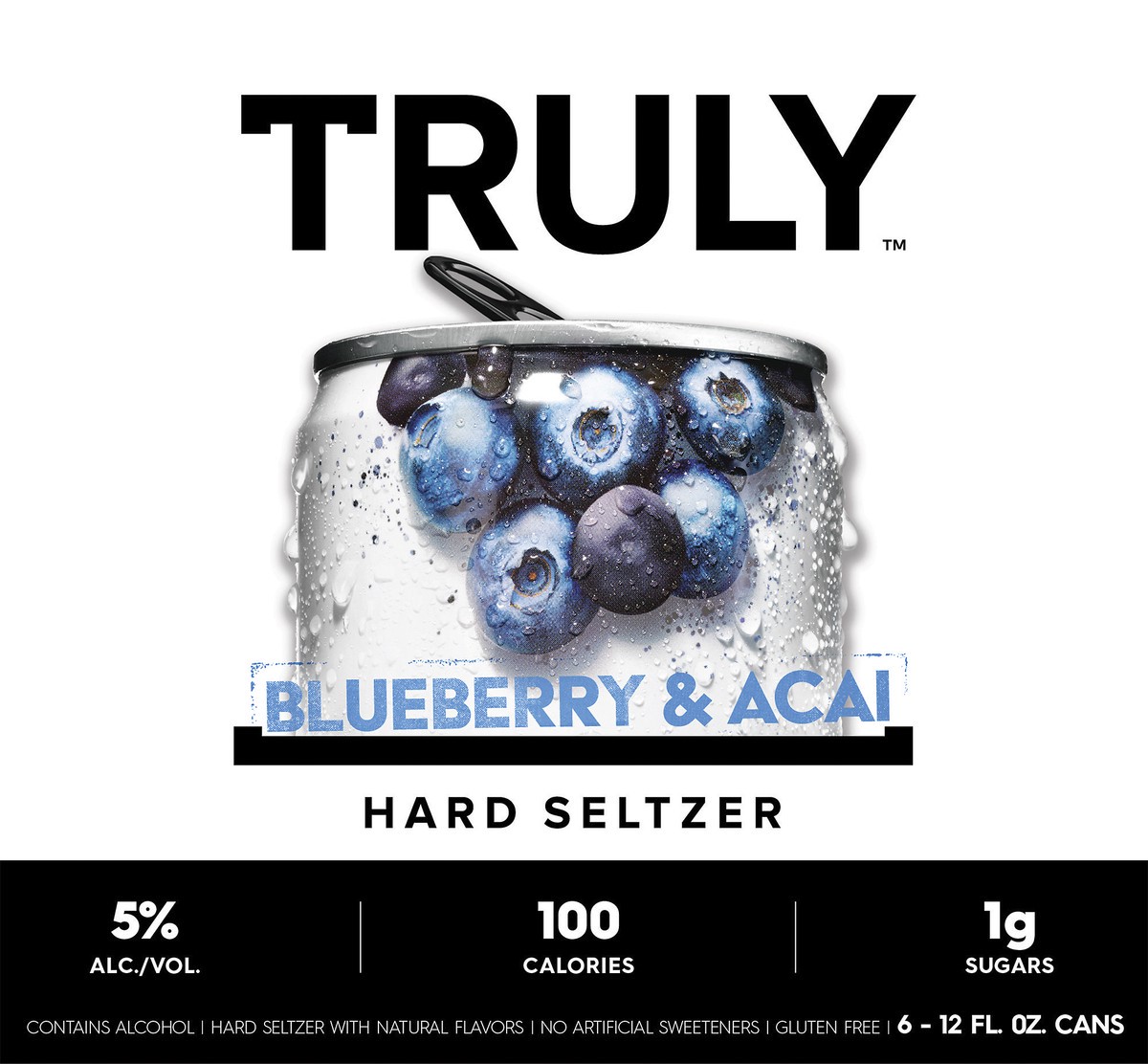 slide 3 of 5, TRULY Hard Seltzer Blueberry & Acai, Spiked & Sparkling Water (12 fl. oz. Can, 6pk.), 6 ct; 12 oz