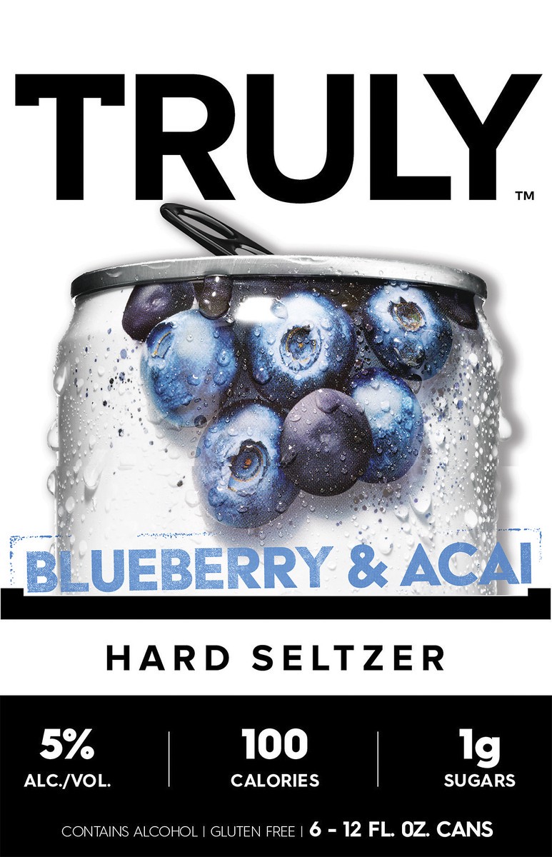 slide 4 of 5, TRULY Hard Seltzer Blueberry & Acai, Spiked & Sparkling Water (12 fl. oz. Can, 6pk.), 6 ct; 12 oz