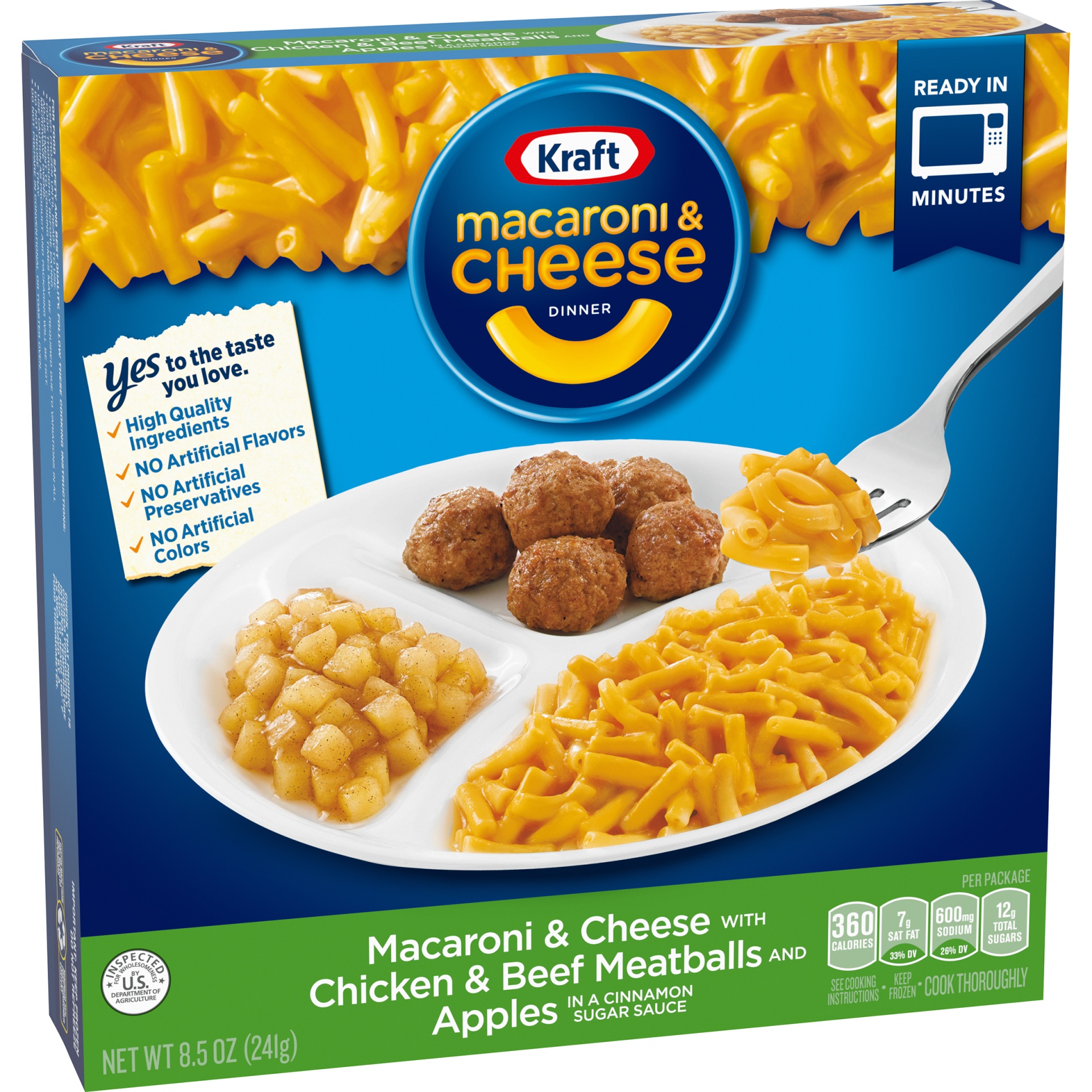 slide 5 of 9, Kraft Macaroni and Cheese Dinner with Chicken & Beef Meatballs and Apples, 8.5 oz