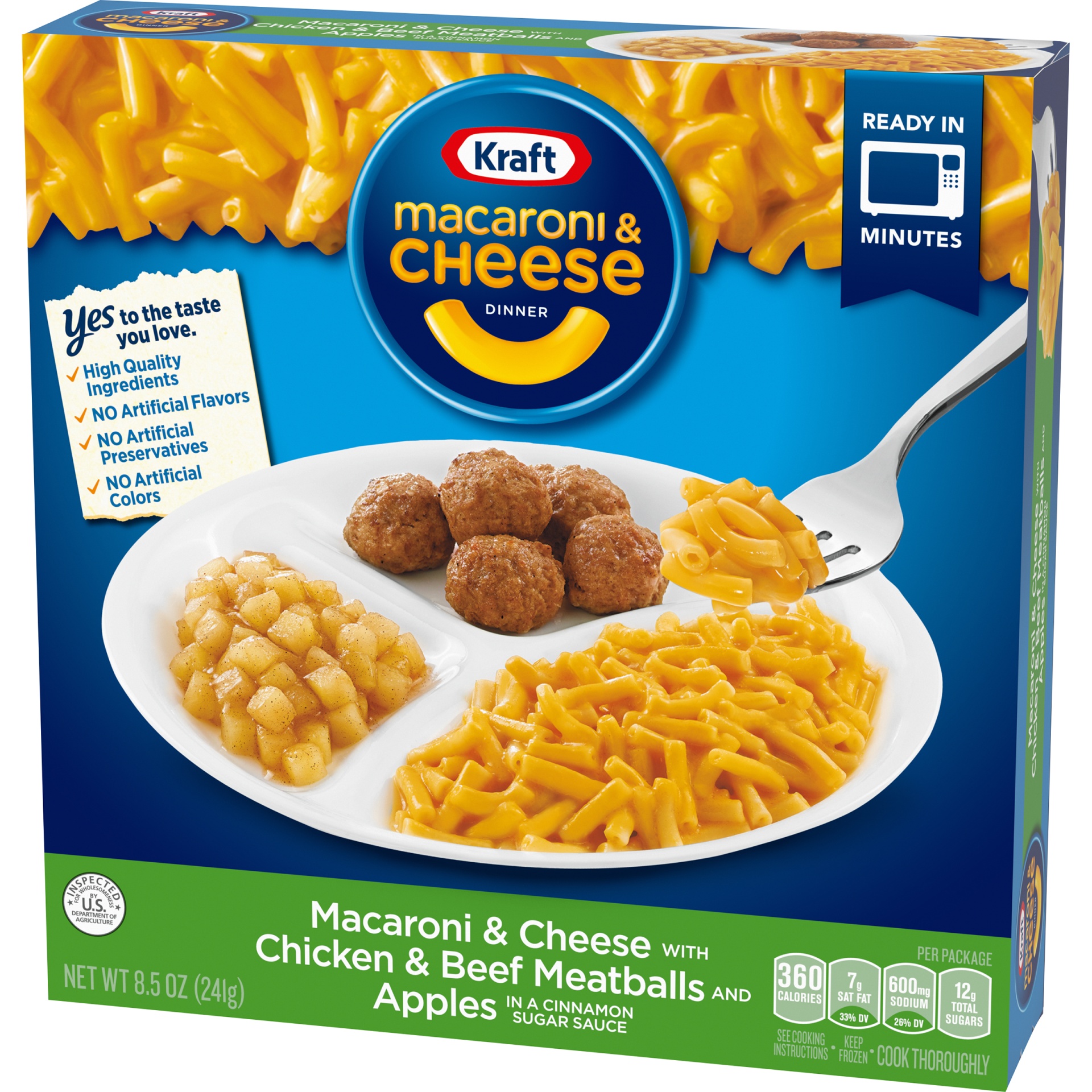 slide 6 of 9, Kraft Macaroni and Cheese Dinner with Chicken & Beef Meatballs and Apples, 8.5 oz