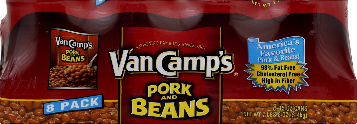 slide 1 of 5, Van Camp's Pork and Beans, Canned Beans, 15 oz., 8 Count, 120 oz