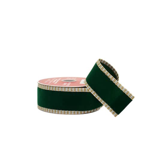 slide 1 of 3, 1.5" X 25ft. Green With Gold Edge Wired Ribbon By Celebrate It, 1.5 in x 25 ft