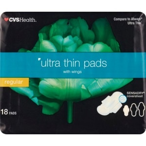 slide 1 of 1, CVS Health Ultra Thin Pads Regular With Wings, 18 ct
