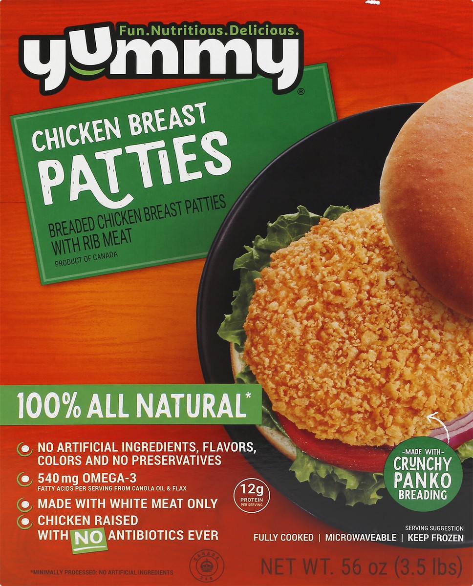 slide 3 of 9, Yummy All Natural Chicken Breast Patties, 56 oz, 56 oz