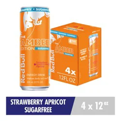 Red Bull Amber Edition Sugar Free Energy Drink, Strawberry Apricot, 114mg Caffeine, 12 fl oz, Pack of 4 Cans