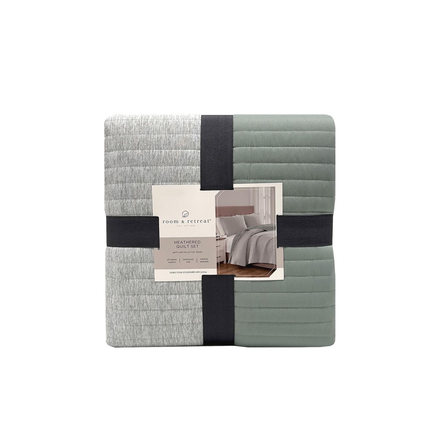 slide 1 of 4, Room & Retreat 3piece Heathered Quilt Set King Sage, 3 ct