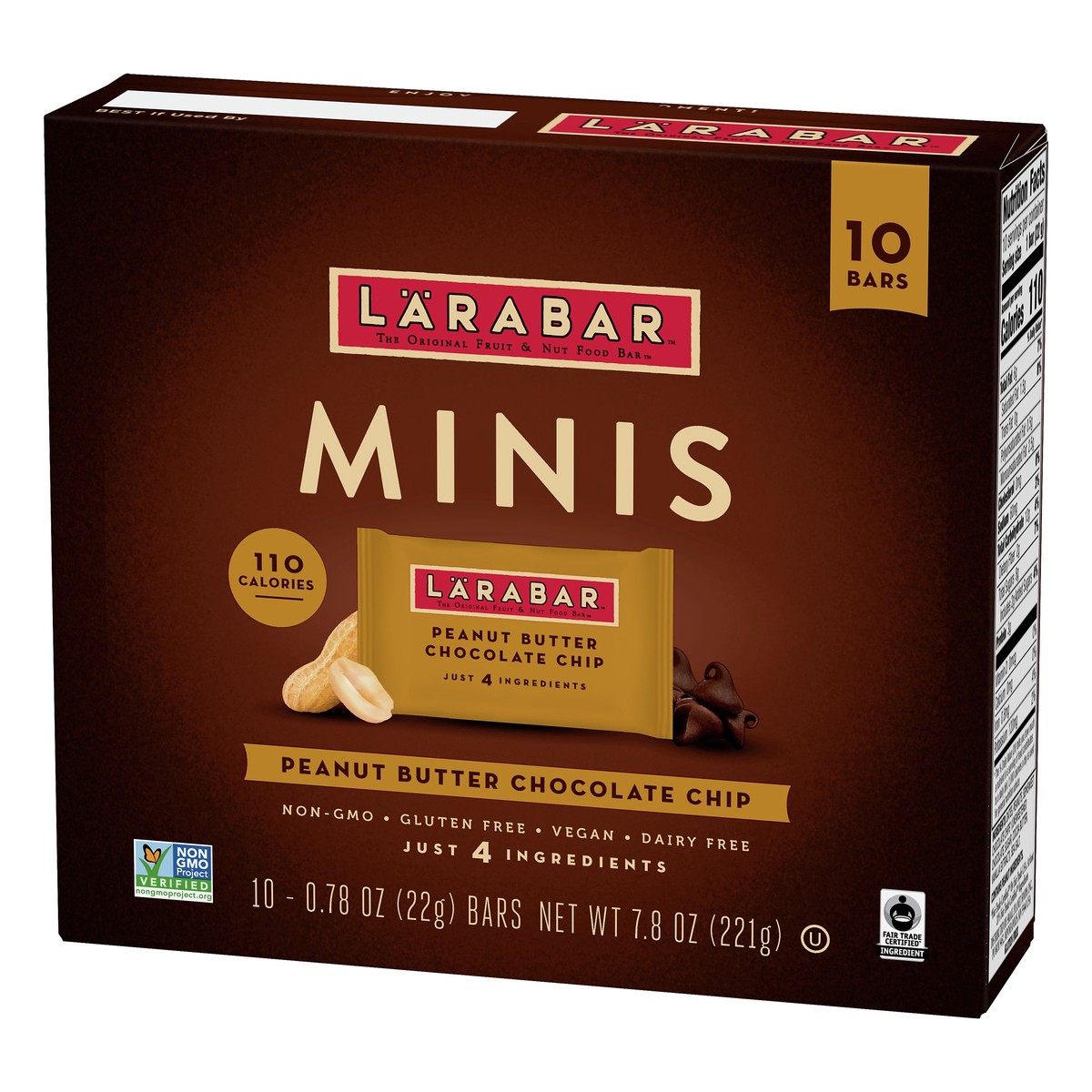 slide 9 of 10, LÄRABAR Peanut Butter Chocolate Chip Mini Bars, Gluten Free Vegan, 10 ct, 10 ct