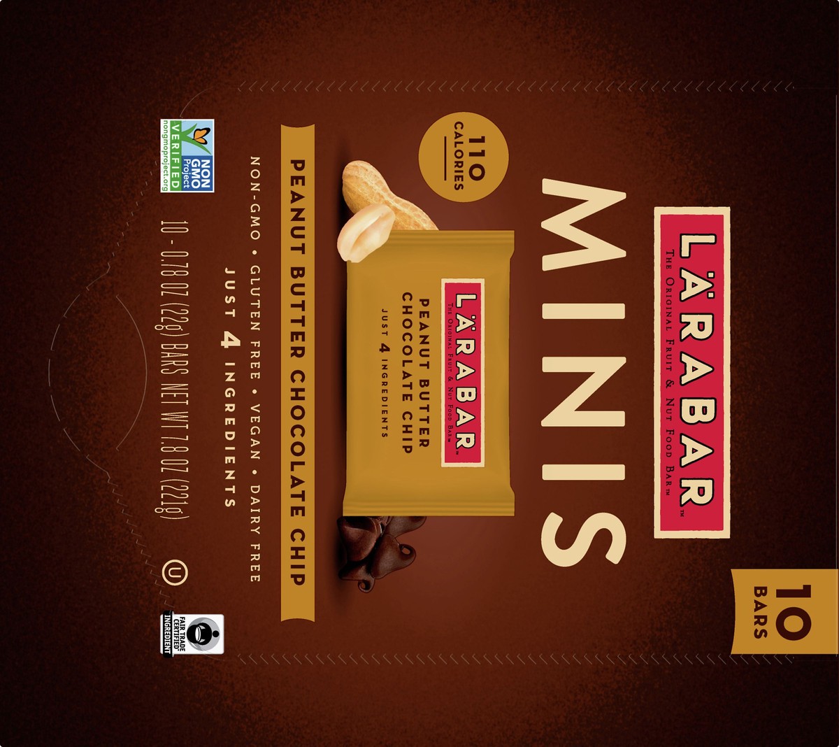 slide 4 of 10, LÄRABAR Peanut Butter Chocolate Chip Mini Bars, Gluten Free Vegan, 10 ct, 10 ct