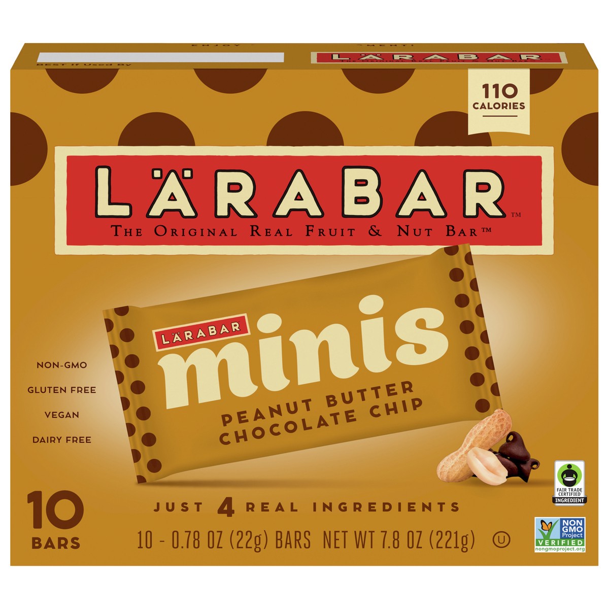 slide 1 of 10, LÄRABAR Peanut Butter Chocolate Chip Mini Bars, Gluten Free Vegan, 10 ct, 10 ct