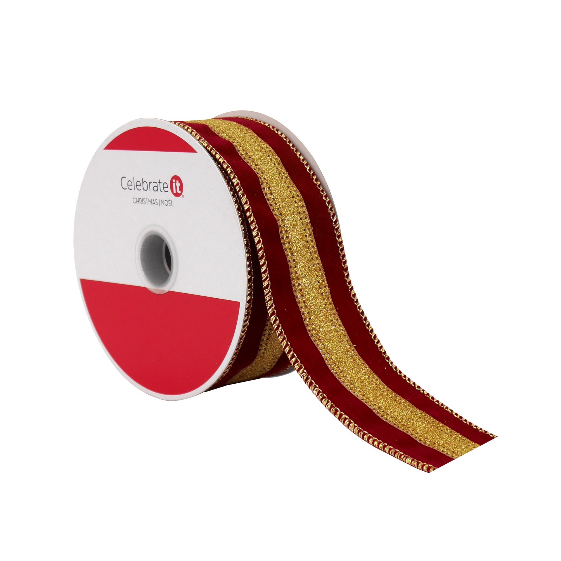 slide 3 of 3, 1.5" X 25ft. Burgundy & Gold Stripes Wired Ribbon By Celebrate It, 1.5 in x 25 ft