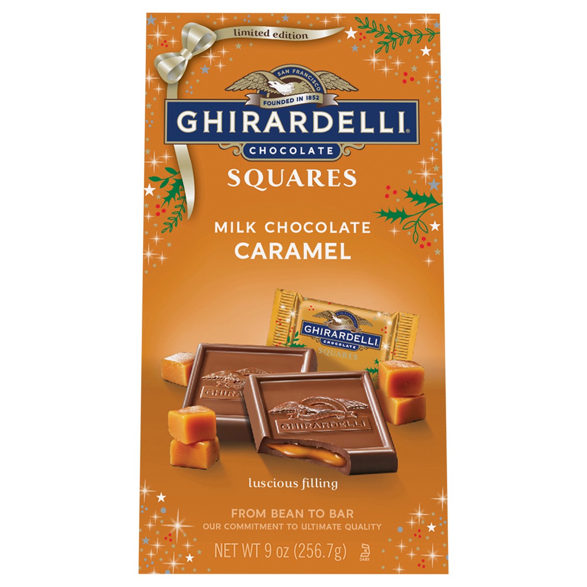 slide 1 of 9, GHIRARDELLI Holiday Milk Chocolate Caramel Squares, 9 oz Bag, 9 oz
