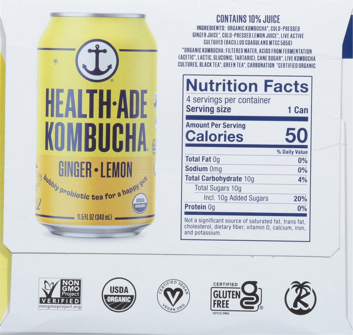 slide 5 of 15, Health-Ade Health Ade Kombucha- Ginger Lemon- 4 ct, 4 ct; 11.5 oz